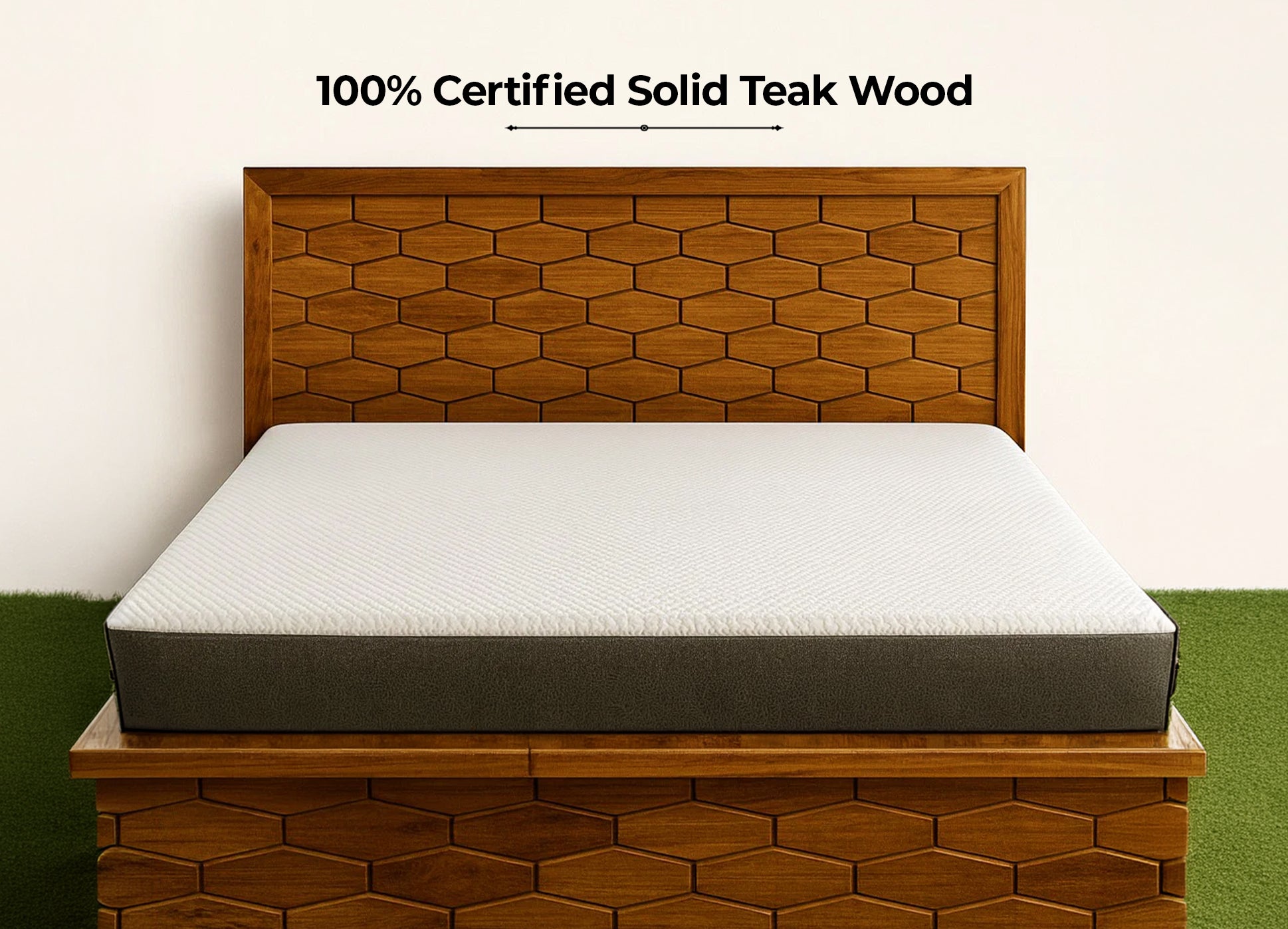 Hexa Hydraulic Natural Teak Wood Cot