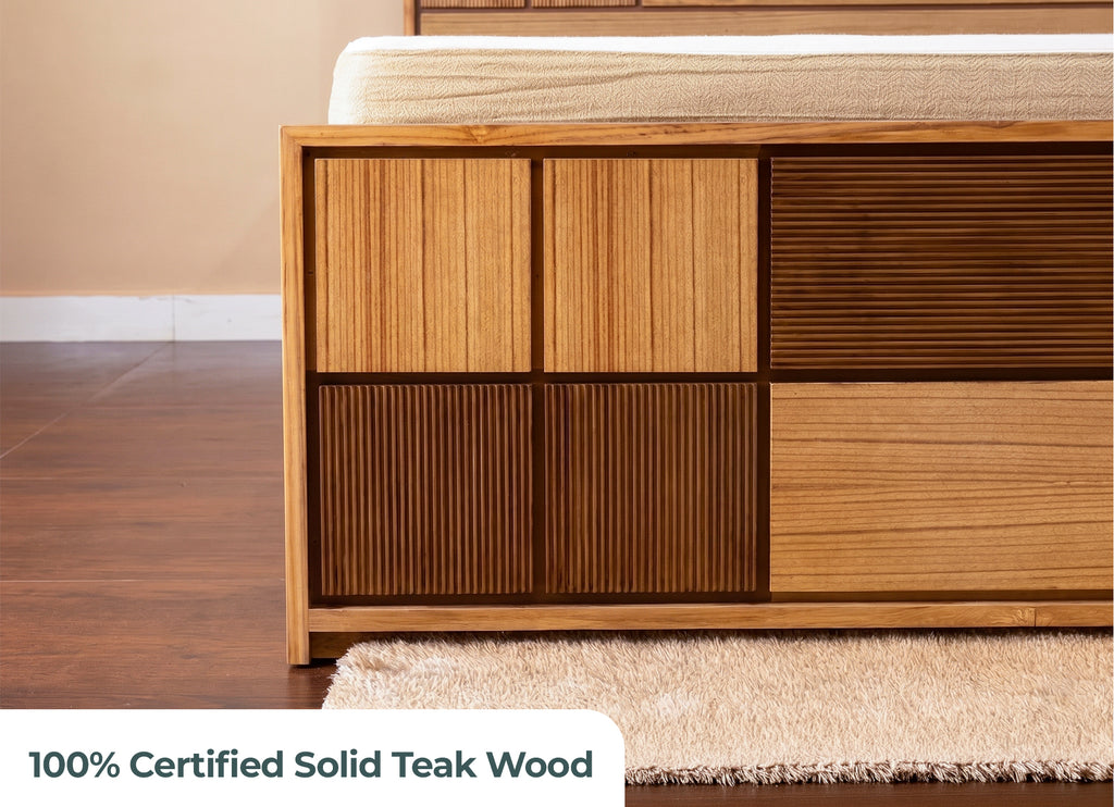 4 Square Natural Teak Wood Cot