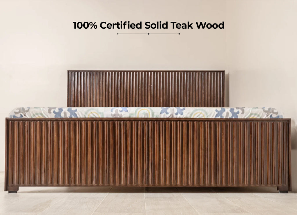 Flute Natural Teak Wood Cot