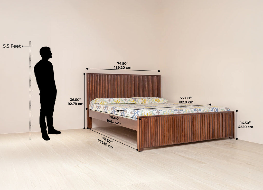 Flute Natural Teak Wood Cot