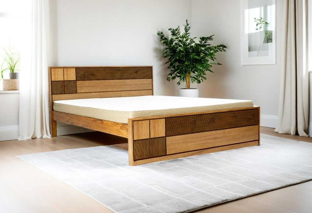 4 Square Natural Teak Wood Cot