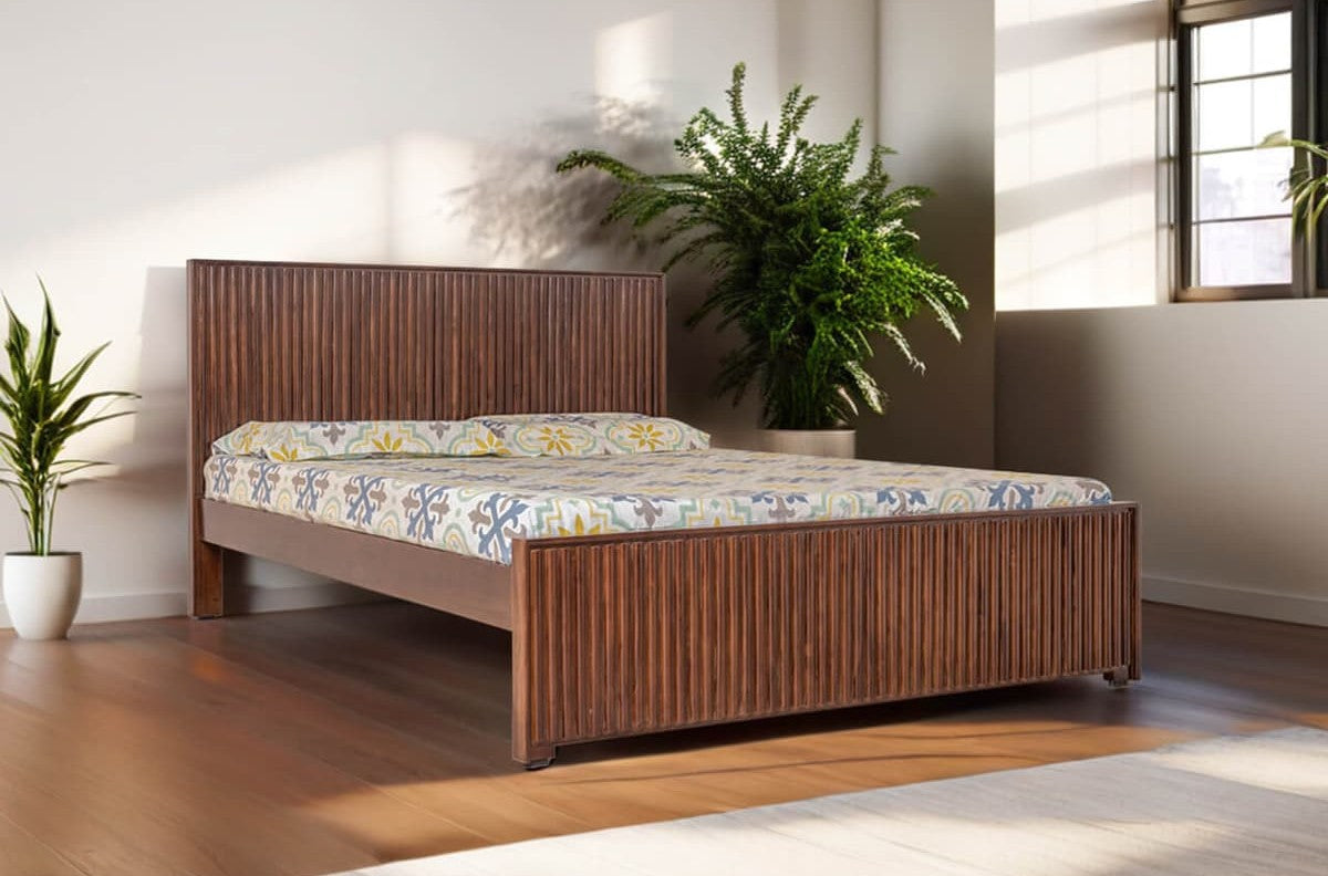 Flute Natural Teak Wood Cot