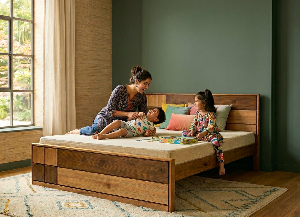 4 Square Natural Teak Wood Cot