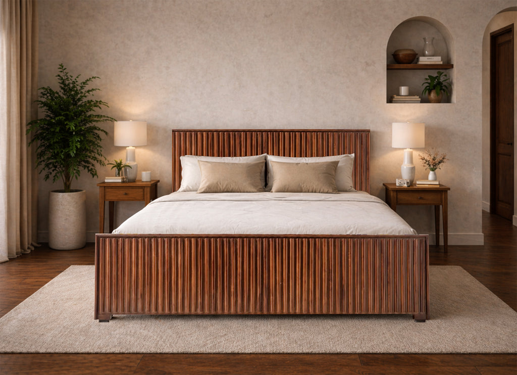 Flute Natural Teak Wood Cot