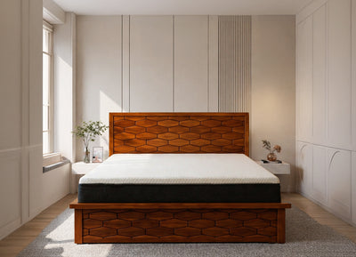 Hexa Hydraulic Natural Teak Wood Cot