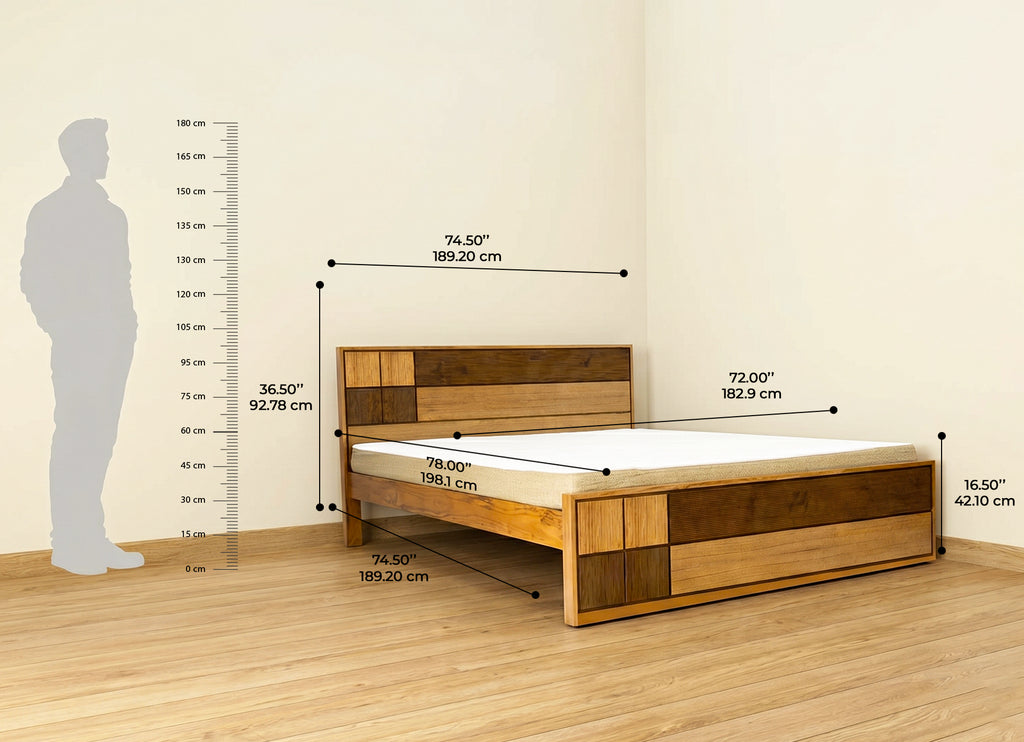 4 Square Natural Teak Wood Cot