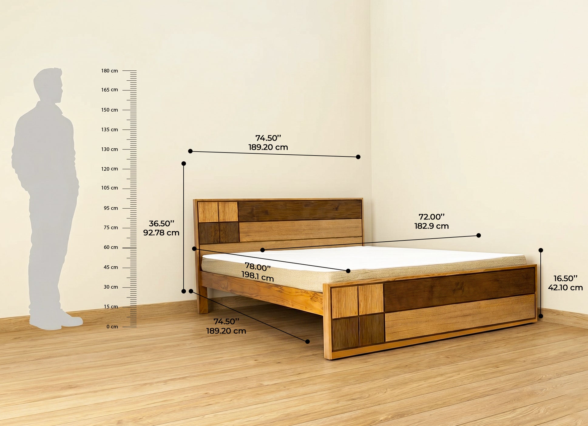 4 Square Natural Teak Wood Cot