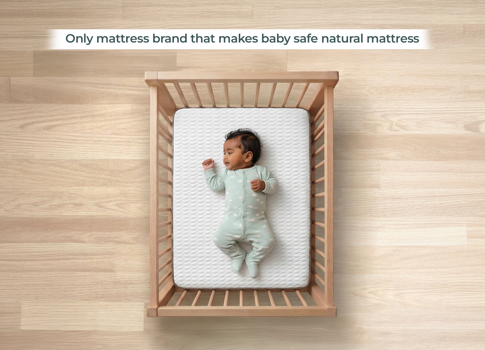 Morning Owl Crib Organic Latex Mattress – Only Mattress Brand That Makes Baby Safe Natural Mattress – Baby Sleeping Safely in Wooden Crib India