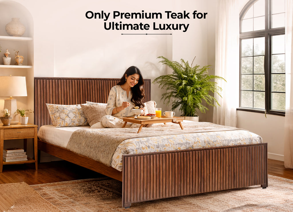 Flute Natural Teak Wood Cot