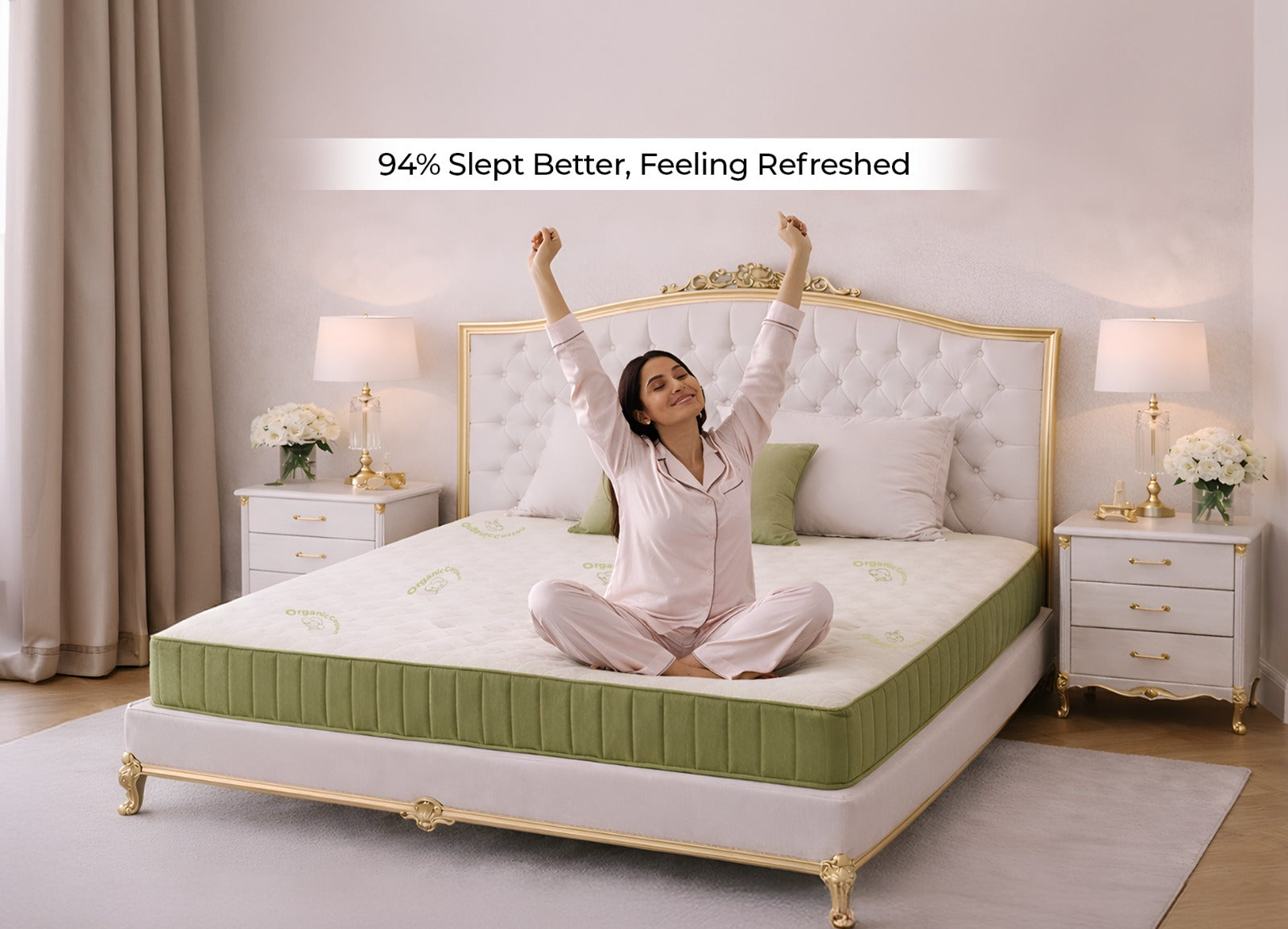 Woman Stretching on Morning Owl Comfort Craft 3D Organic Latex Mattress – Best Mattress for Back Pain India
