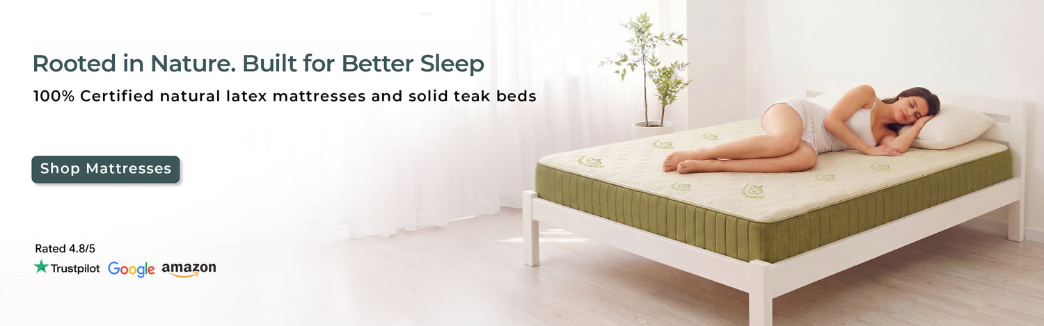 Woman sleeping comfortably on Morning Owl certified natural latex mattress - Rooted in Nature, Built for Better Sleep
