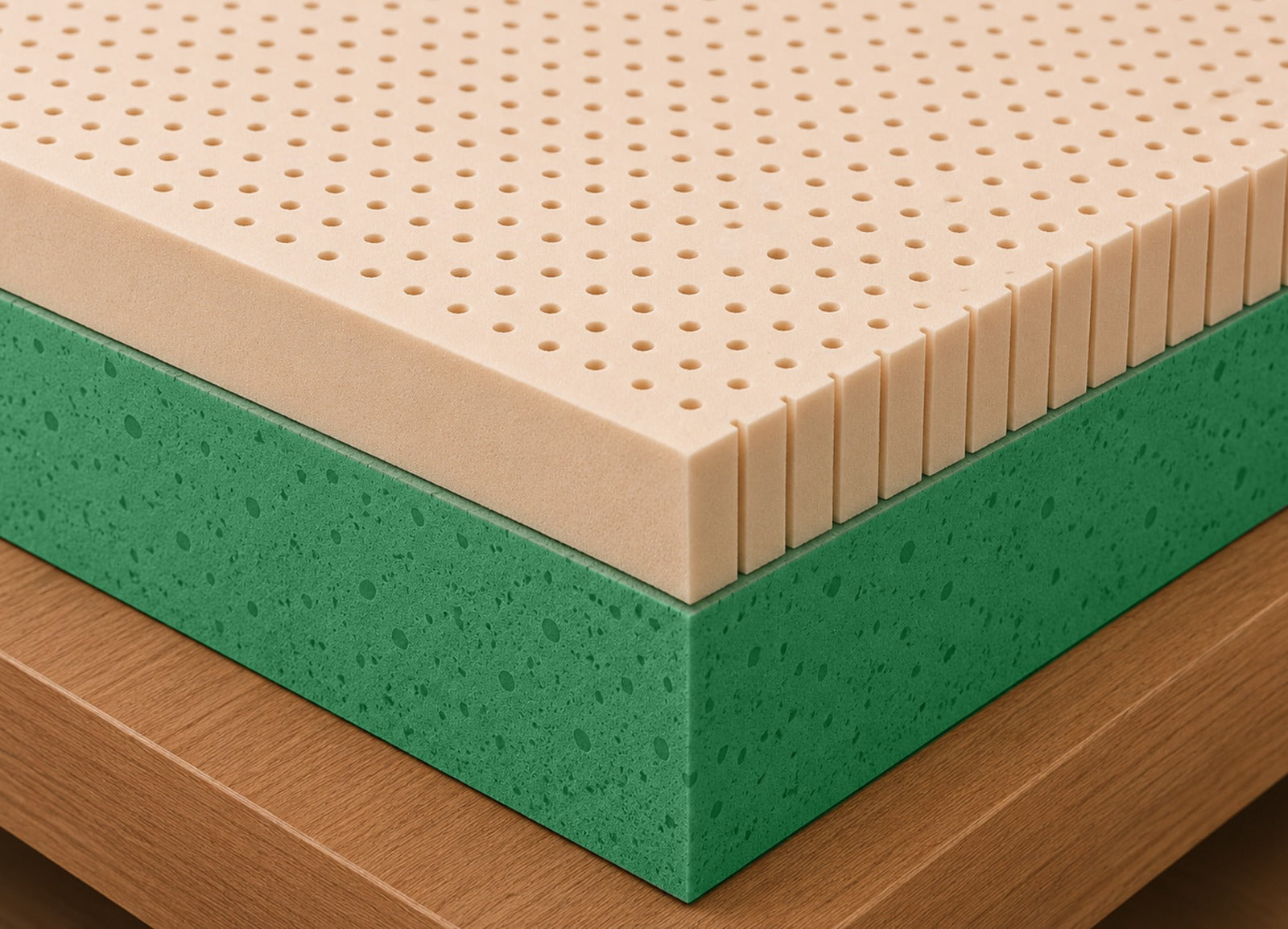 Ortho Sense Pro Hybrid Latex Mattress cross section showing natural latex comfort layer and high density foam base layer