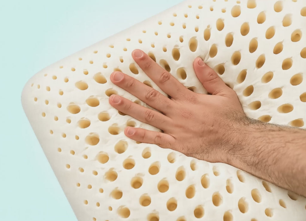 Hand Pressing Natural Latex Pillow Showing Pressure Relief – Morning Owl India