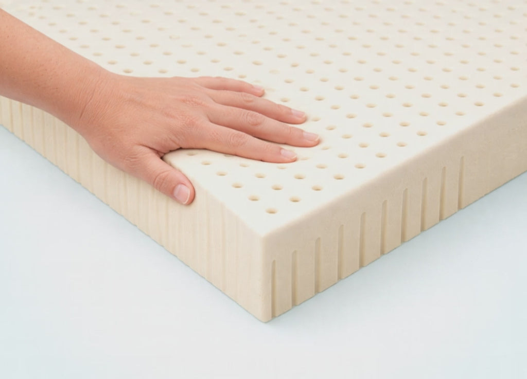 Hand Pressing Morning Owl Latex Mattress Showing Comfort Layers & Pressure Relief India